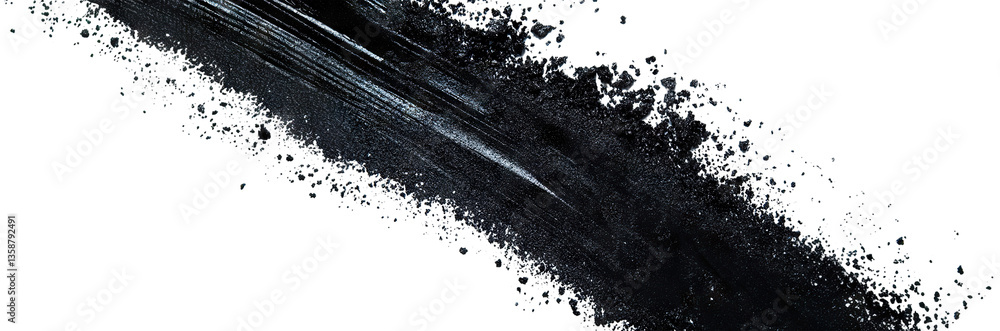 Poster dark textured smear with scattered particles, isolated on transparent cutout background