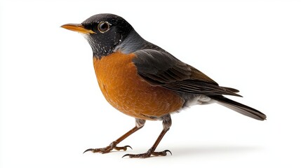 American Robin Bird Close Up Profile View Isolated on White Background