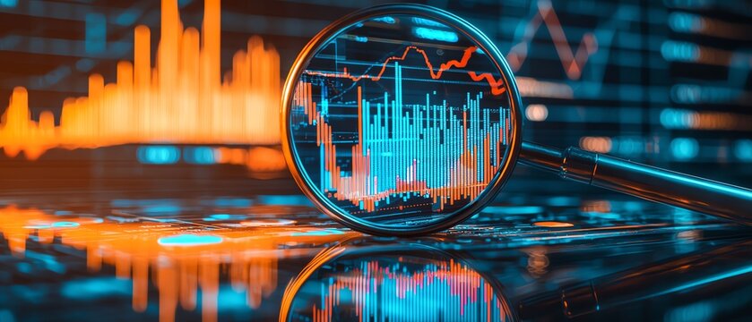 Analyzing financial data with a magnifying glass.