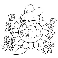 Obraz premium Kawaii Bunny Sweet Floral