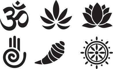 Buddha & Yoga Symbols Silhouette Vector Set