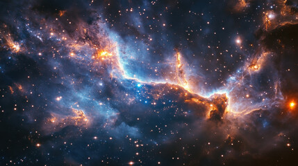 Fototapeta premium A vibrant nebula with swirling clouds of gas and dust, illuminated by bright stars.
