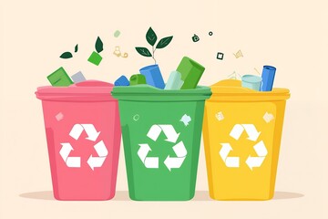 Colorful Recycling Bins Eco Friendly Waste Disposal art pink green reuse earth trash clean