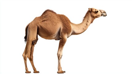 Single Dromedary Camel Standing Profile View Isolated on White Background Wildlife