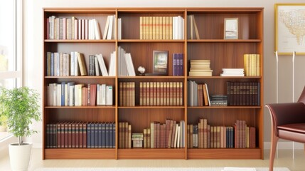 Wooden Bookshelf with Colorful Books and Cozy Interior Elements