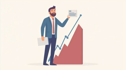 A digital illustration of a businessman climbing, showcasing determination and ambition in a modern flat design style.