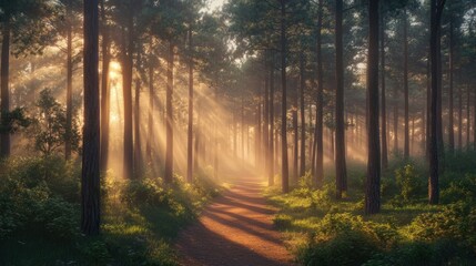 Fototapeta premium Nature forest trees path.