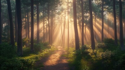 Obraz premium Nature forest trees path.