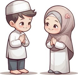 Happy Muslim Children Illustration