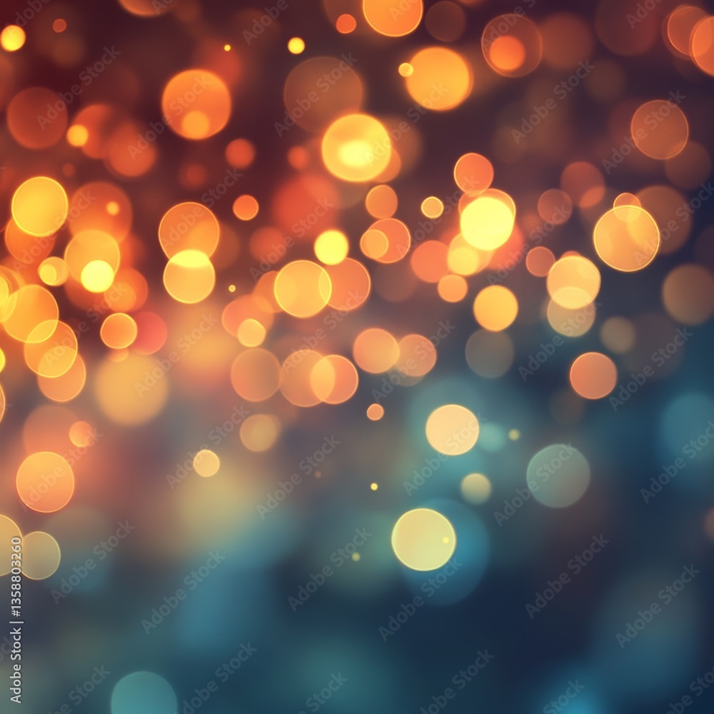 Poster abstract bokeh lights overlay with warm hues and soft blurs: a festive, dreamy, and magical texture 