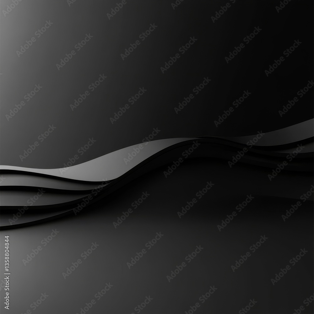 Poster elegant black curves: a modern abstract with gentle waves and subtle shadows for a minimalist aesthe