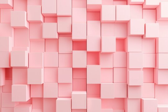 Fototapeta Many pink cubes arranged in a modern abstract wall design for use as background