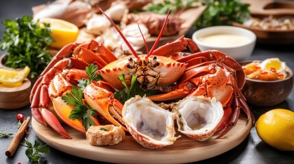 Fresh Seafood Platter with Lobster, Oysters, and Garnishes