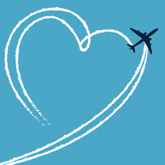 Airplane trail forming a heart shape in the sky vector design