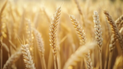 Fototapeta premium Golden Wheat Field Under Soft Sunlight in Rural Landscape