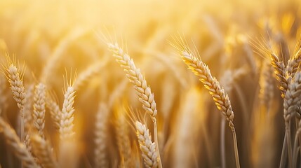 Fototapeta premium Golden Wheat Field in Soft Light During Sunset Hours