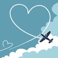Airplane trail forming a heart shape in the sky vector design