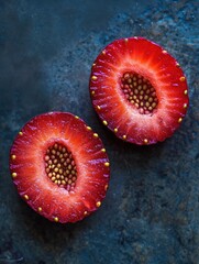 Halved Strawberries for Dark Background, Close-up.