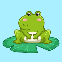 Cute frog on lotus leaf