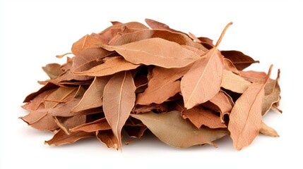 Aromatic Dried Bay Leaves Pile Close Up Studio Shot