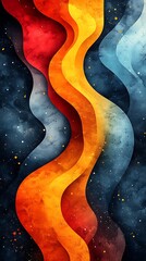 Obraz premium Flowing Abstract Waves in Orange Red and Blue on a Starry Background