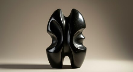Abstract Black Stone Sculpture Modern Art Polished Minimalist Contemporary Design