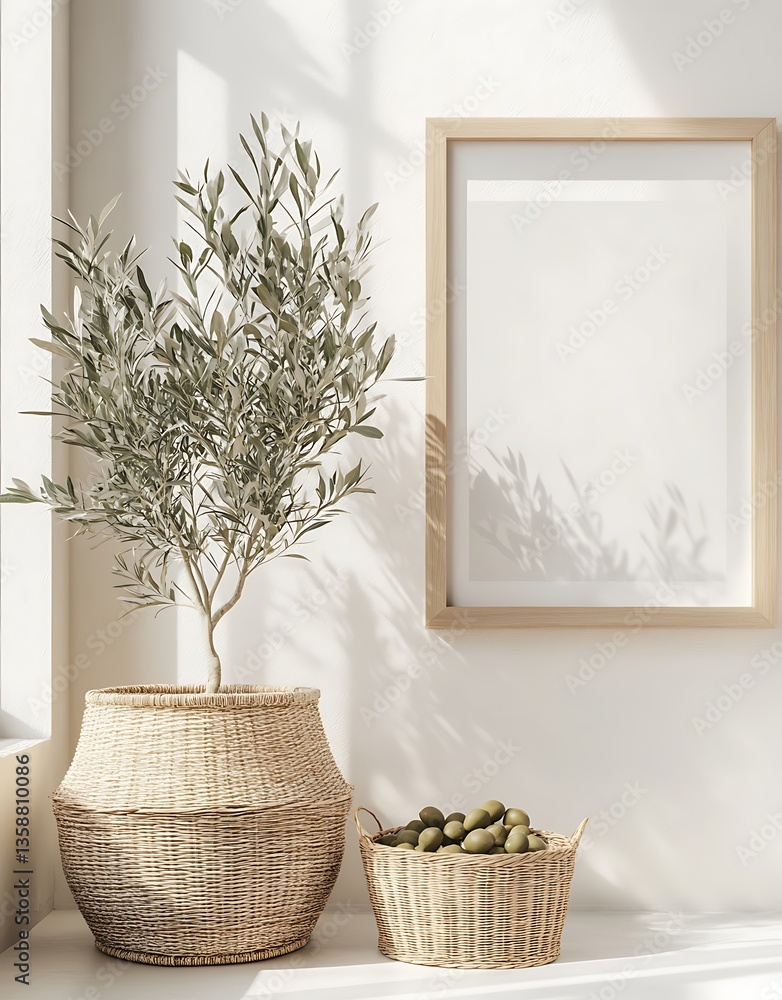 Aufkleber minimalist interior with olive tree and empty picture frame display