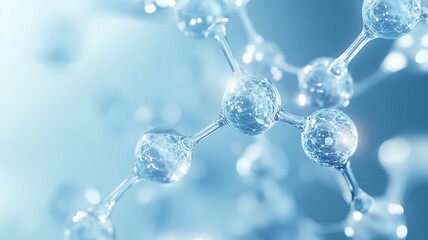 A futuristic, abstract 3D visualization of molecular structures in a glowing blue and purple atmosphere.