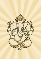 Elegant Illustration of Lord Ganesha with Decorative Elements and Radiant Background