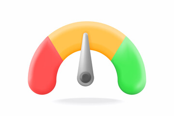 3d simple Performance meter with red, yellow, and green zones. SEO, credit score, risk analysis, customer satisfaction, and progress tracking. vector illustration