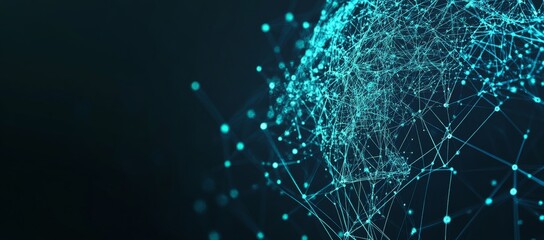 A blue and green image of a globe with a lot of lines and dots