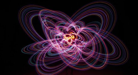Abstract Light Painting Photography Swirling Colorful Lines Orbs Night Background