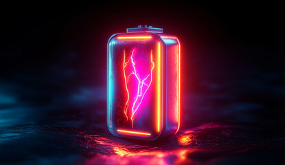 A battery icon with glowing neon lines