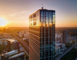 Modern Skyscraper facade Reflecting Sunset Hues