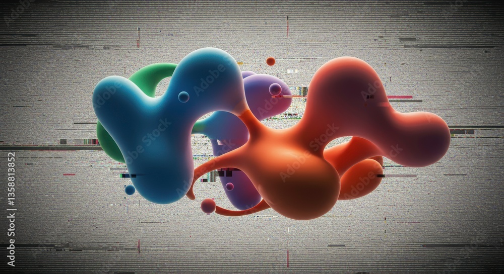 Aufkleber abstract 3d render colorful organic shapes with glitch effect background