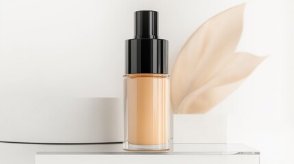Elegant Foundation Bottle with Black Cap and Soft Background Accent