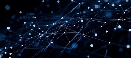 A blue image of a network of lines and dots