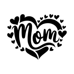 Mom silhouette typography t shirt design vector art for mothers day celebration with heart shapes