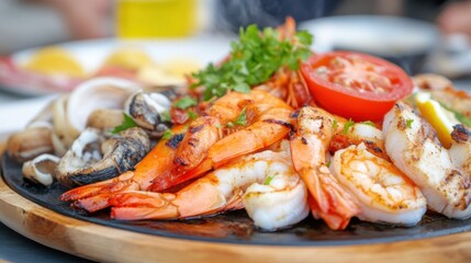 Grilled Seafood Platter with Shrimp, Clams, and Fresh Vegetables