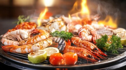 Grilled Seafood Platter with Succulent Shrimp, Lobster, and Fish