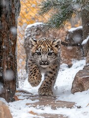 Obraz premium Snow Leopard Cub Walking.