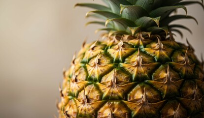 Close-up on the texture of a fresh and vibrant ripe pineapple,
