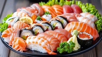 Fresh Sushi Platter with Assorted Sashimi and Colorful Rolls