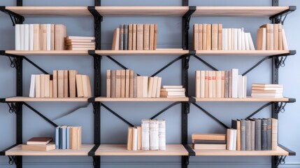 Minimalist Bookshelf Arrangement with Neutral Toned Book Covers