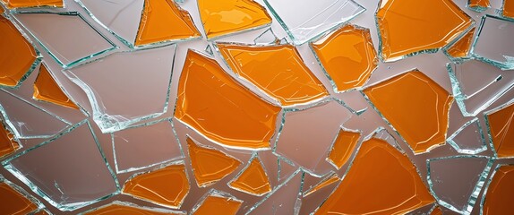 orange theme glass shattered shards macro zoom close up design texture background