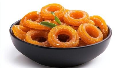 Delicious Orange Jalebi Sweets in a Black Bowl A Traditional Indian Dessert