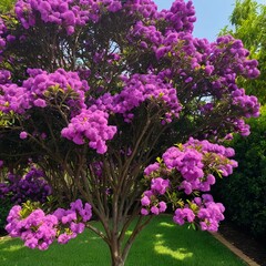 Obraz premium Vibrant Purple Lagerstroemia indica (Crape Myrtle) Tree in Bloom