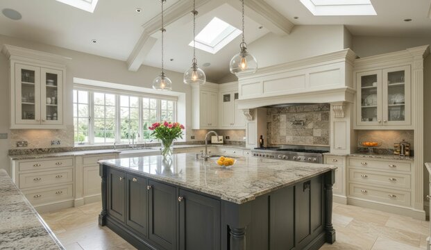 Bright, modern kitchen with island,