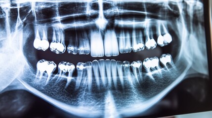 X-ray of the teeth and jaw. Dental treatment. Mandible. X-ray image of a dental structure, mouth. Dental X-ray