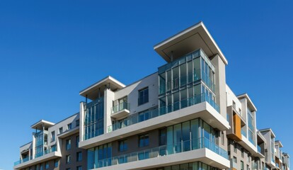Modern architectural building with clear blue sky background,